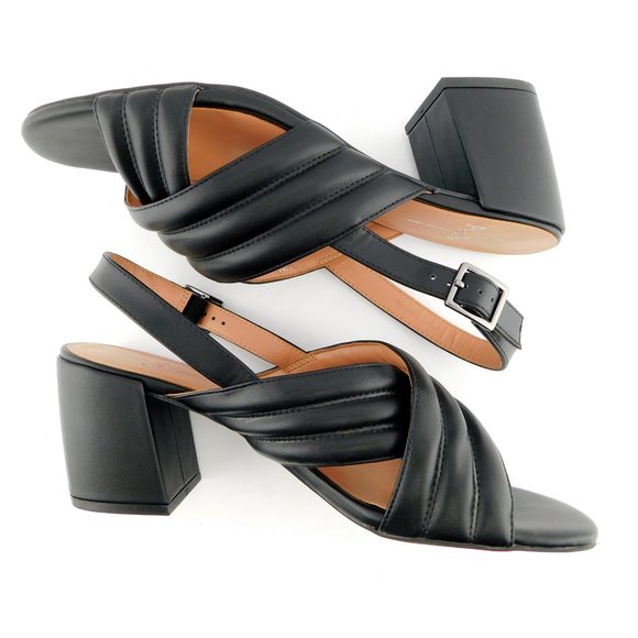 Unworn LINEA PAOLO Black Crossover Sling Back Block Heel Sandals 9.5 - Picture 3 of 8